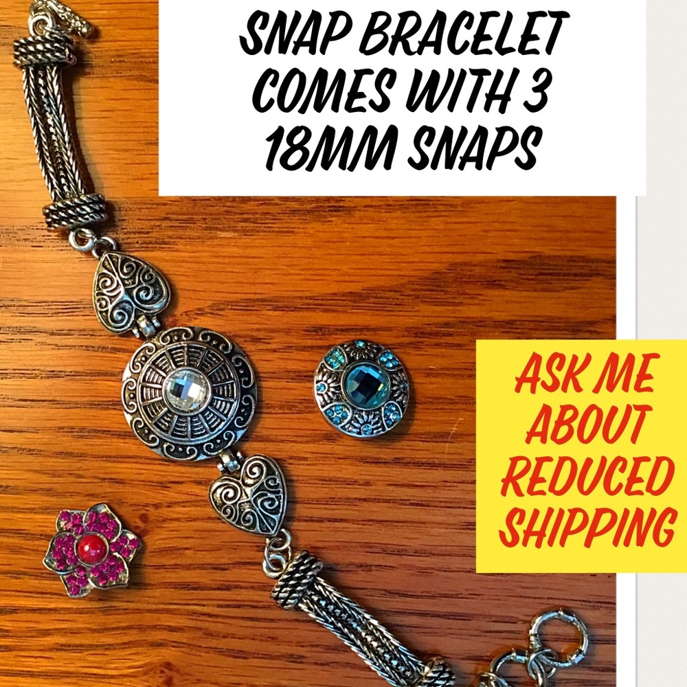 Heart Snap Bracelet with 3 Snaps, 18mm
